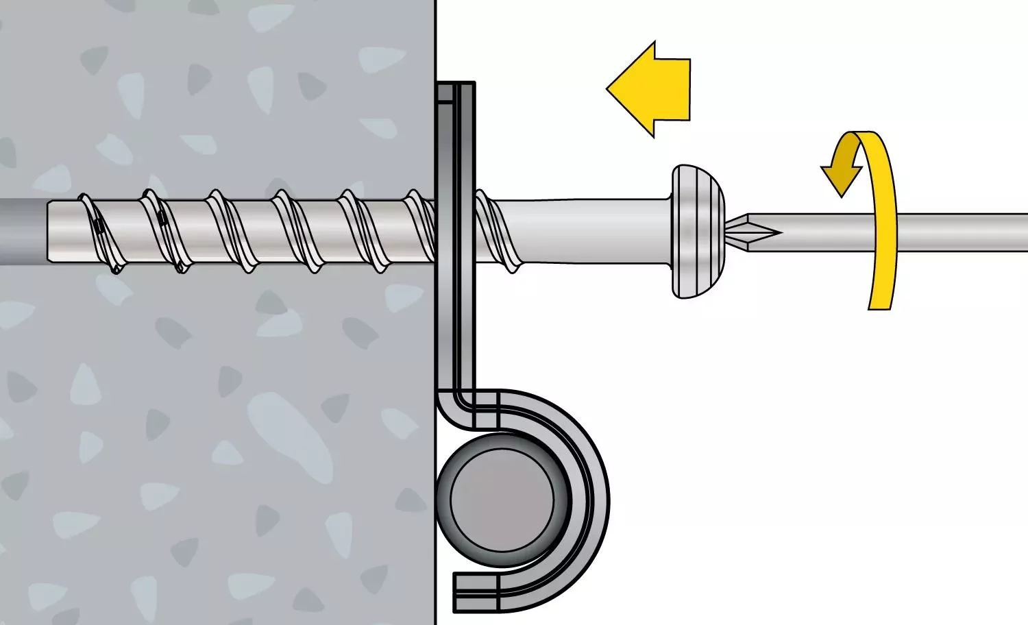Betonschraube BTS4 - Montageschritt 3: Die Betonschraube mit einem Schraubendreher einfach per Hand einschrauben